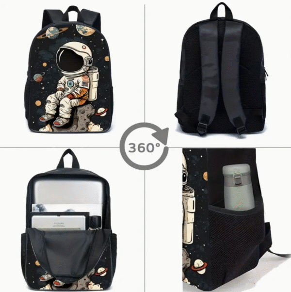 3 Piece Astronaut Rocket Print Backpack Set