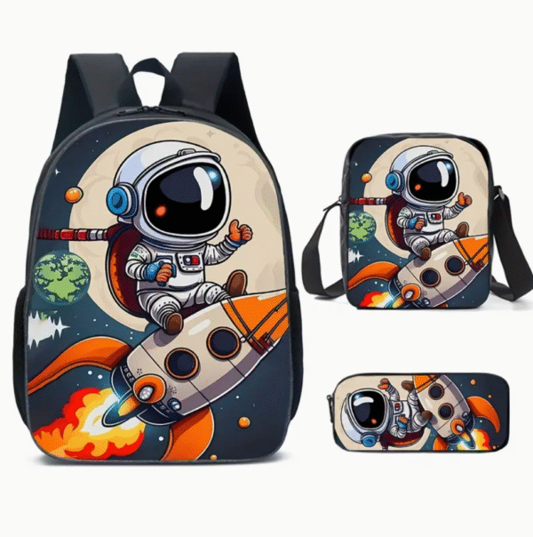 3 Piece Astronaut Rocket Print Backpack Set