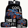 3 Piece Monster Truck Print Backpack Set