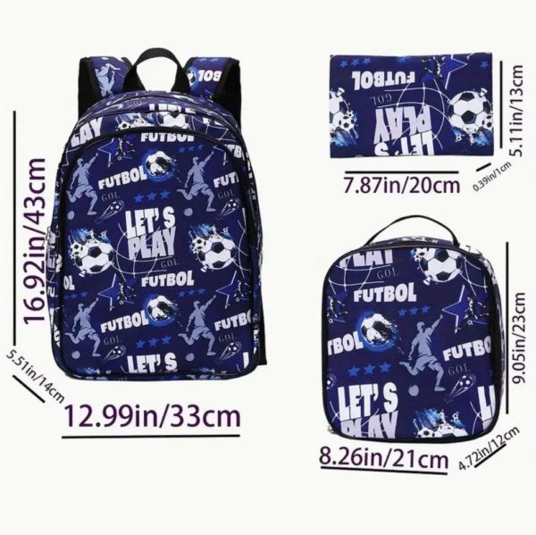 3 Piece Vongola Football Print Backpack Set