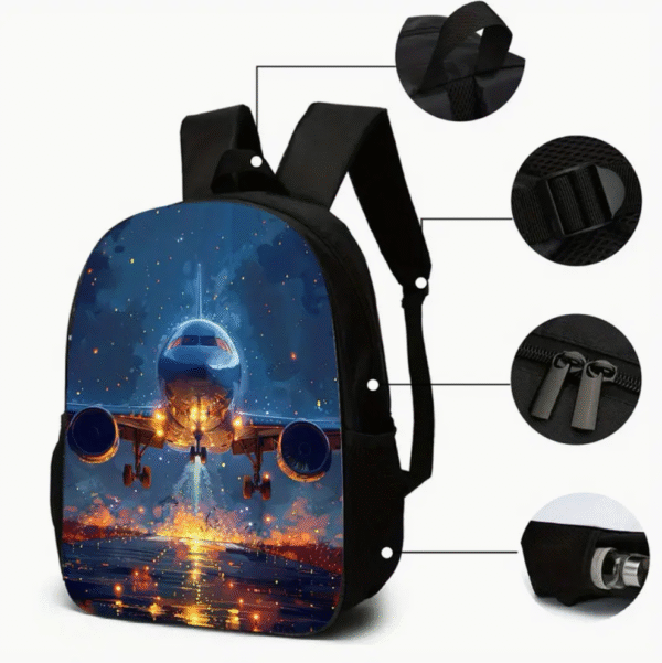 3 Piece Airplane Print Backpack Set