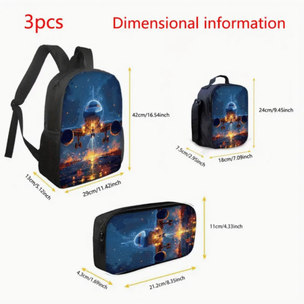 3 Piece Airplane Print Backpack Set