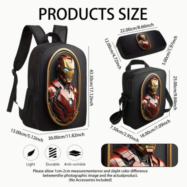 3 Piece Iron Men School Backpack Set