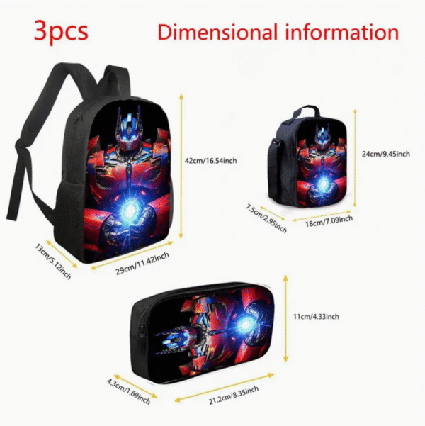 3 Piece Transforma Cartoon Backpack Set