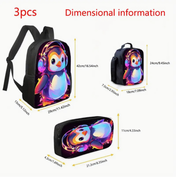 3 Piece Adorable Penguin Backpack Set